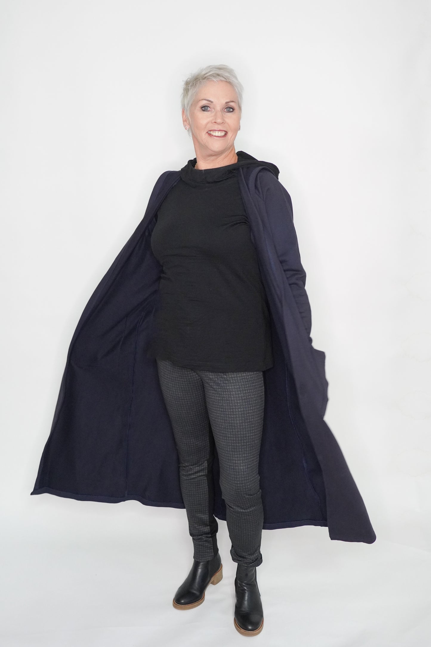 Longline Coat - Navy Organic Cotton