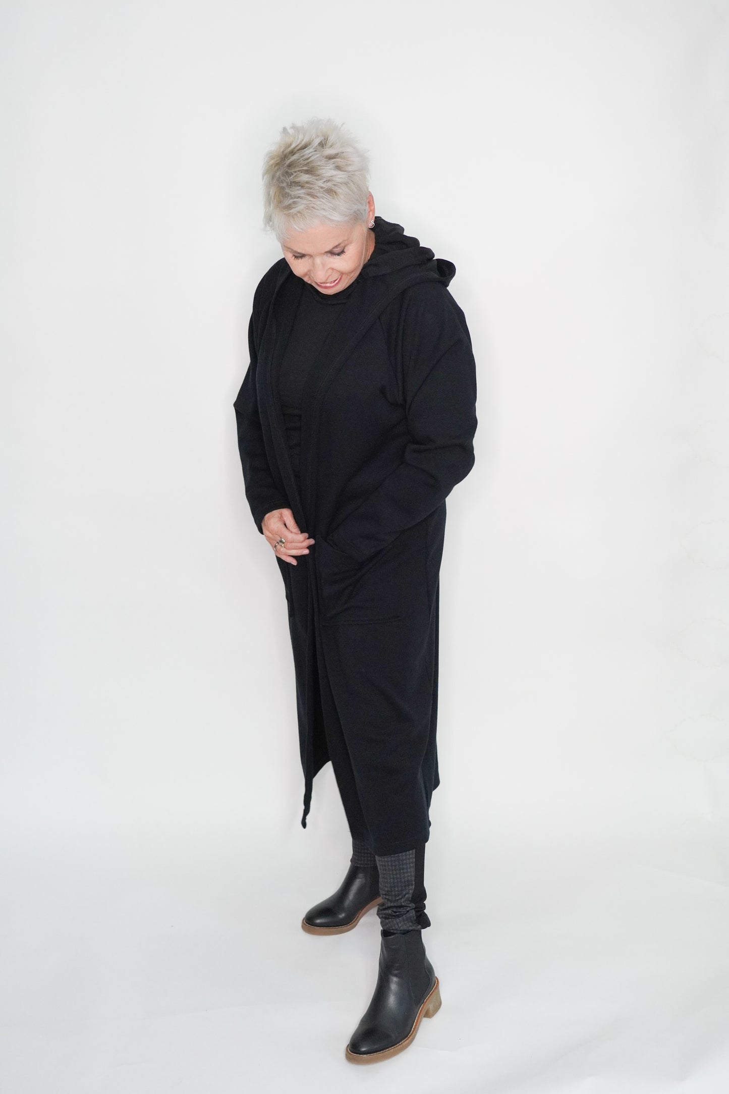 Longline Coat - Black Organic Cotton