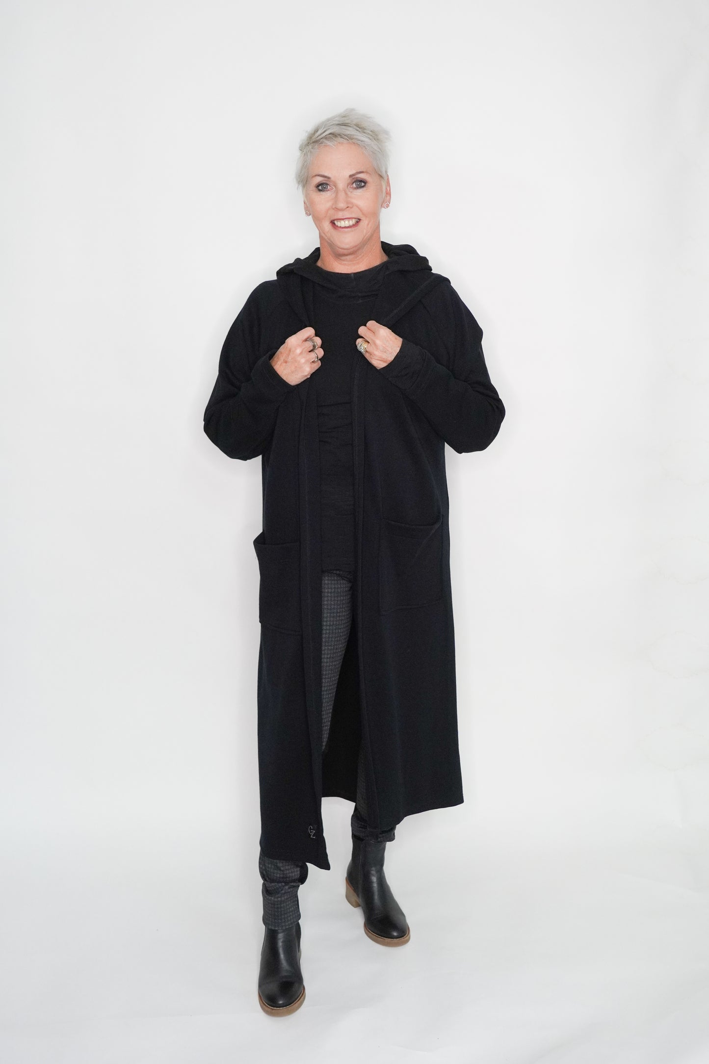 Longline Coat - Black Organic Cotton