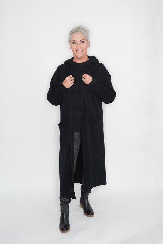 Longline Coat - Black Organic Cotton