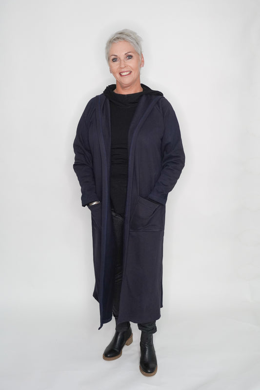 Longline Coat - Navy Organic Cotton