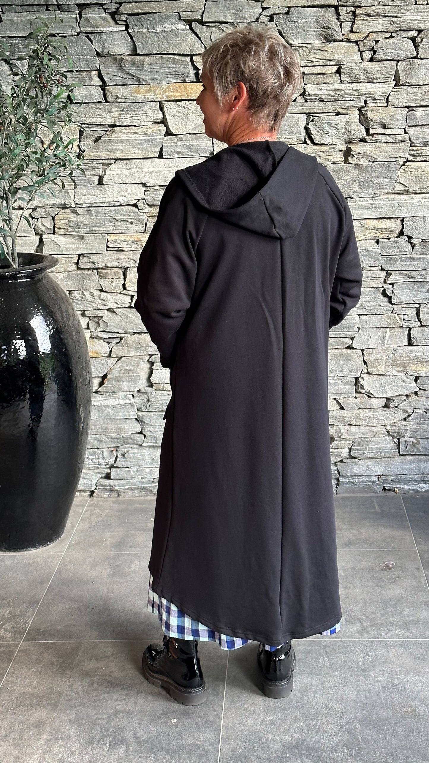 Longline Coat - Black Organic Cotton