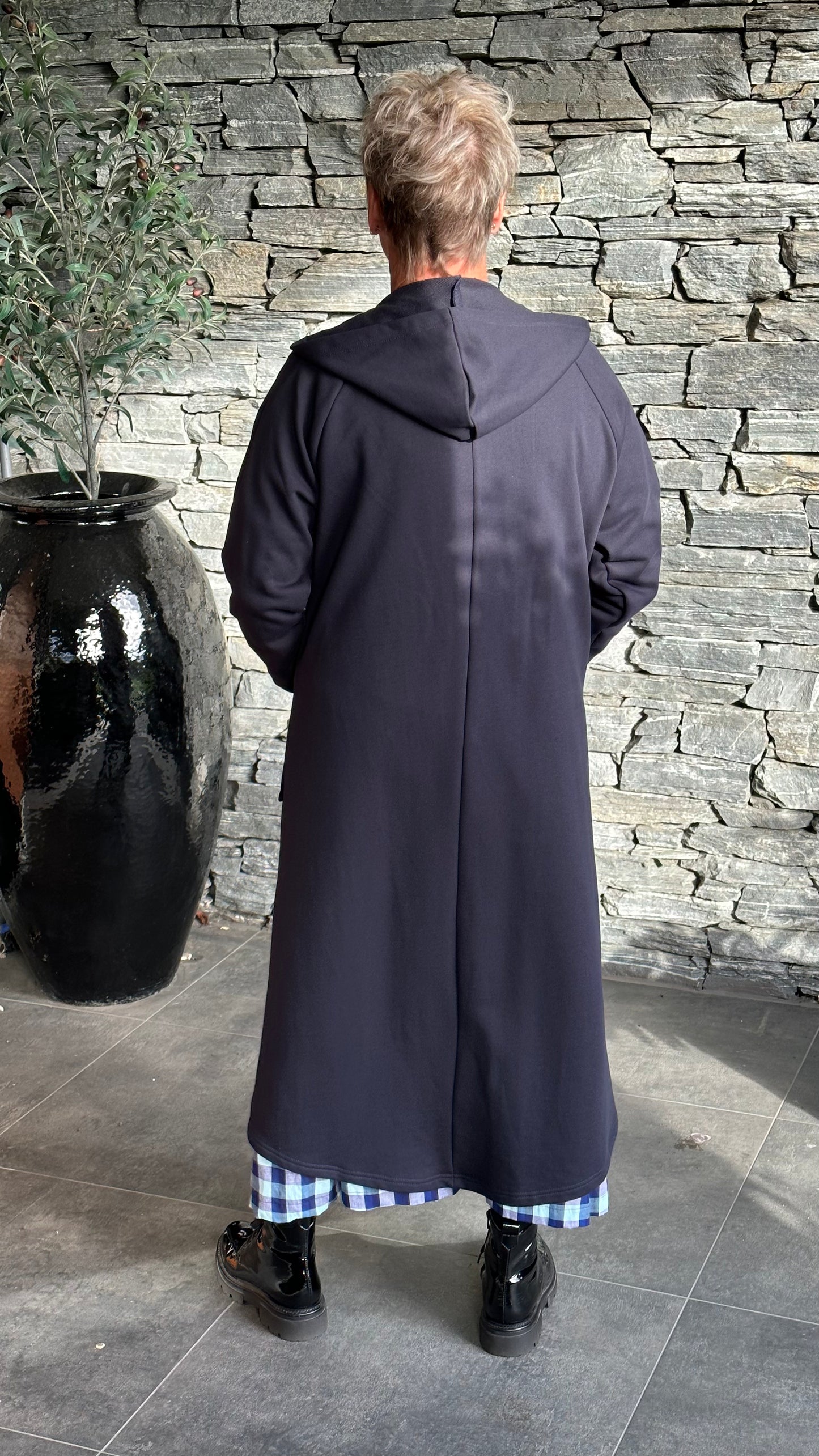 Longline Coat - Navy Organic Cotton